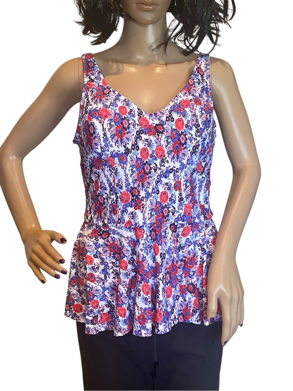 Sea Angel Flowy Peplum Swim Tankini Top ONLY Floral Flowers Size Large NWT
